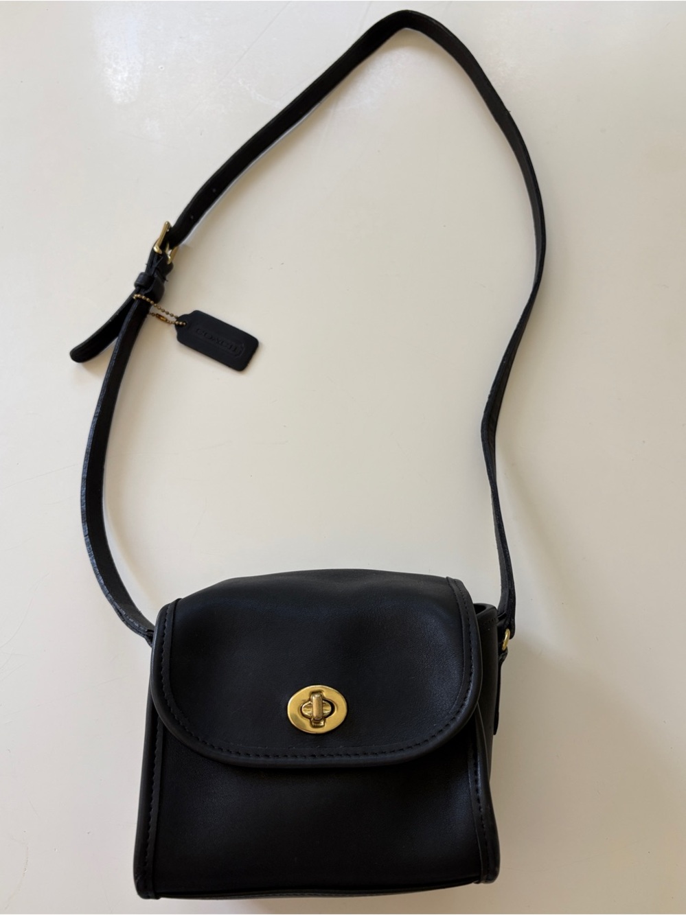 Vintage Coach Black Leather Emmie Flap Crossbody Bag style  #9018
